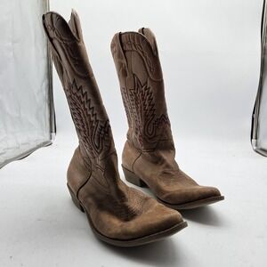 Coconuts Rancho Boots Womens Size 10 Brown Western Cowboy Mid Calf Embroidered